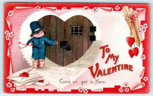 TO MY VALENTINE Embossed Hearts Comic Cupids Tuck Policeman 1910s Postcard