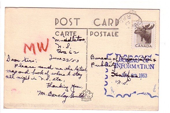 Greetings from Edmunston, New Brunswick, Used 1953 RPO Cancel