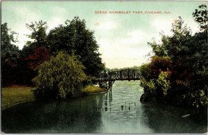 Bridge, Scene in Humboldt Park, Chicago IL Vintage Postcard U36