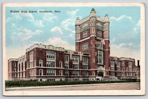 Cincinnati Ohio~Hughes High School Bldg Street View~PM 1921~Vintage Postcard