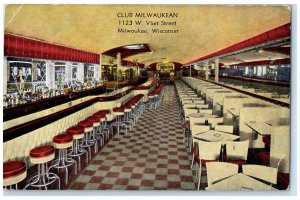 c1940 Club Milwaukean Vliet Bar Night Shot Interior Milwaukee Wisconsin Postcard