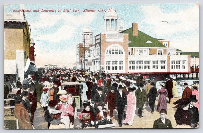 1909 Boardwalk Entrance Steel Pier Atlantic City New Jersey NJ Posted Postcard