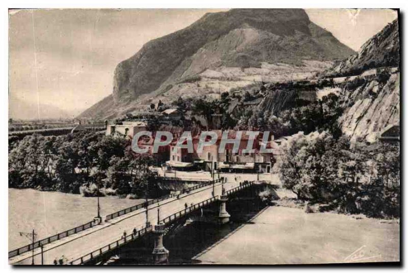 Postcard Old Bridge Grenoble Door of France and helmet Neron