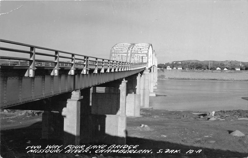 Chamberlain South Dakota~2 Way/4 Lane Bridge over Missouri River~RPPC-Postcard