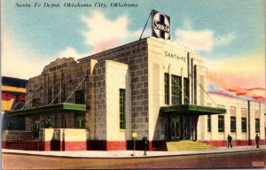 Postcard Santa Fe Railroad Depot in Oklahoma City, Oklahoma