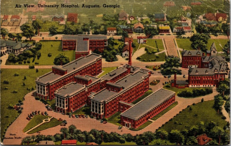 Vtg 1930s Aerial View University Hospital Augusta Georgia GA Linen Postcard