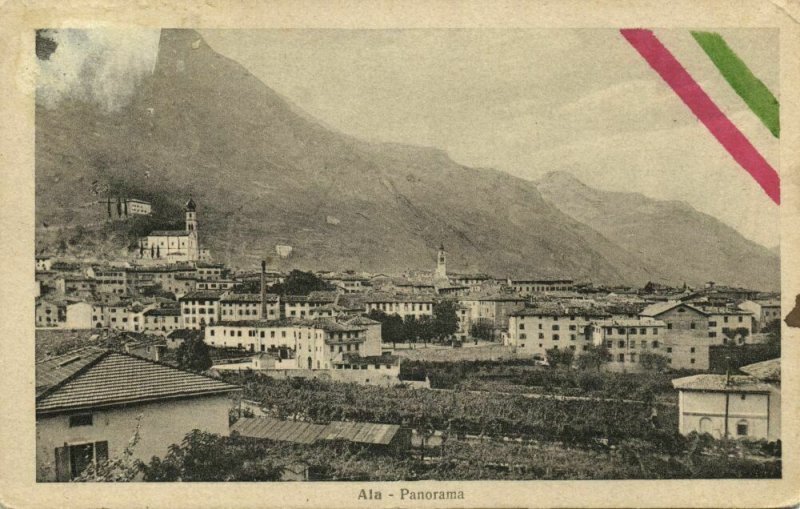 italy, ALA, Trentino, Panorama Border Town (1910s) Postcard