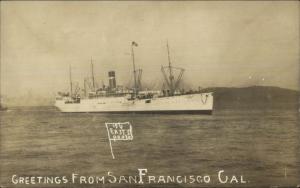 US Army Transport Ship Logan San Francisco CA WWI Real Photo Postcard
