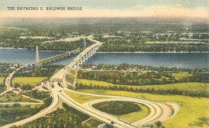 Old Saybrook Connecticut Raymond E Baldwin Bridge Aerial View  Postcard Unused