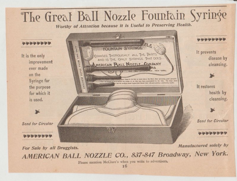 American Ball Nozzle Fountain Syringe 1800s Print Ad, 837-847 Broadway NY