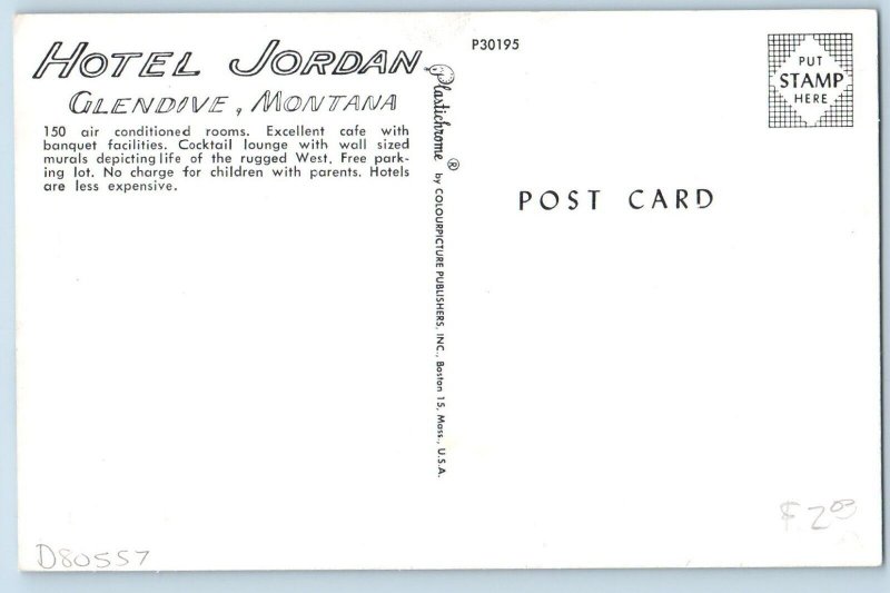 Glendive Montana Postcard Hotel Jordan Building Exterior c1960 Vintage Unposted