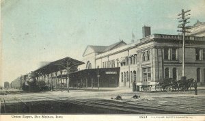 Postcard Iowa Des Moines Union Railroad Depot 1909 Williams 1581 23-7786