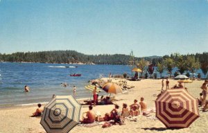 RIM O' WORLD LAKES Lake Gregory Arrowhead Big Bear Beach Scene Vintage Postcard