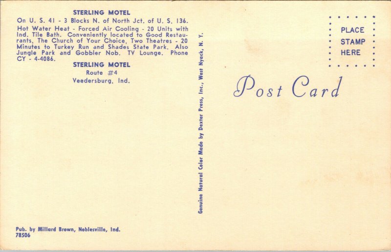 Vtg 1960s Sterling Motel US 41 Veedersburg Indiana IN Fountain County Postcard
