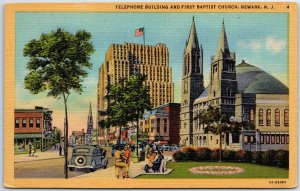 VINTAGE POSTCARD THE TELEPHONE BUILDING AND FIRST BAPTIST CHURCH AT NEWARK N.J.