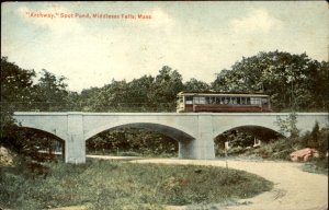 Middlesex Falls Massachusetts Archway Spot Pond Train Vintage Postcard
