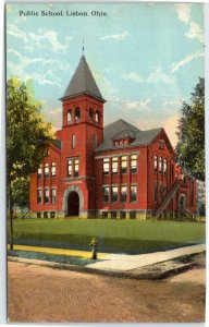 postcard Public School, Lisbon Ohio Curt Teich R-80596