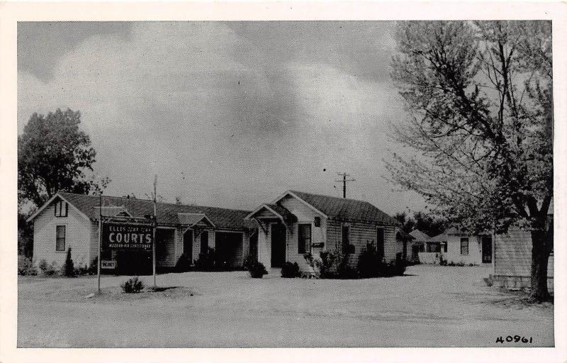 C49/ Henryetta Oklahoma Ok Postcard c1940s Roadside Ellis Down Town Courts 
