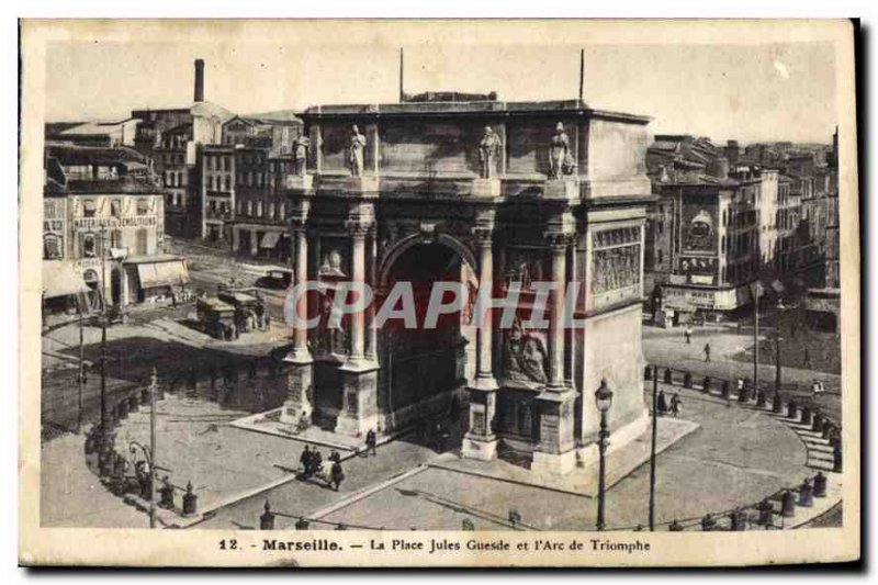 Old Postcard Marseille The Guesde Place and the Arc de Triomphe