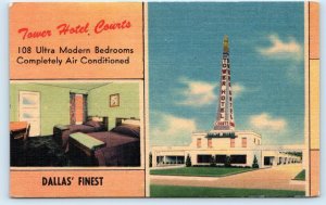 DALLAS, TX Texas ~ TOWER HOTEL COURTS 1947 Roadside Linen Postcard