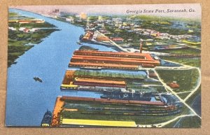 VINTAGE UNUSED LINEN POSTCARD - GEORGIA STATE PORT, SAVANNAH, GEORGIA