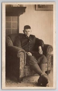 RPPC Large Young Man Seated In Chair Real Photo Postcard B38