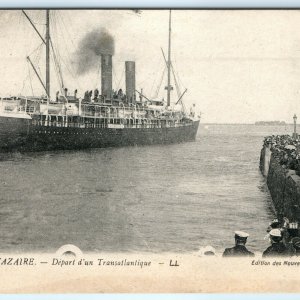 c1910s Saint Nazaire Transatlantic Steamship Depart Photo Postcard Levy Fils A10