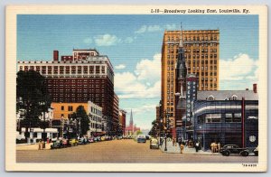 Vintage Postcard Broadway Avenue Highway Looking East Louisville Kentucky K.Y.