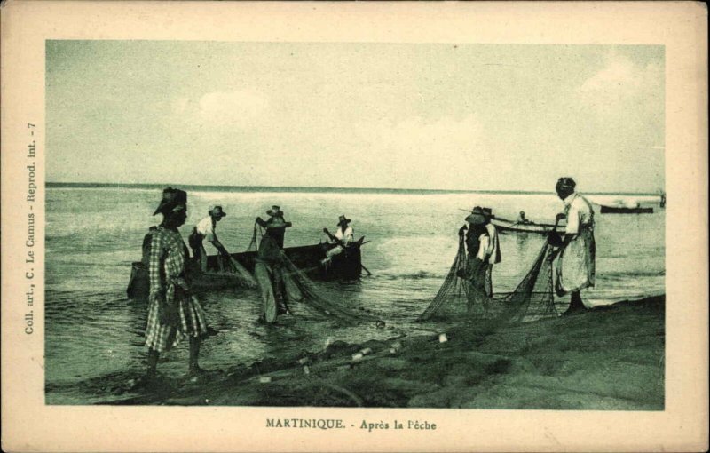 Martinique Apres La Peche Fishing w/ Nets c1915 Postcard