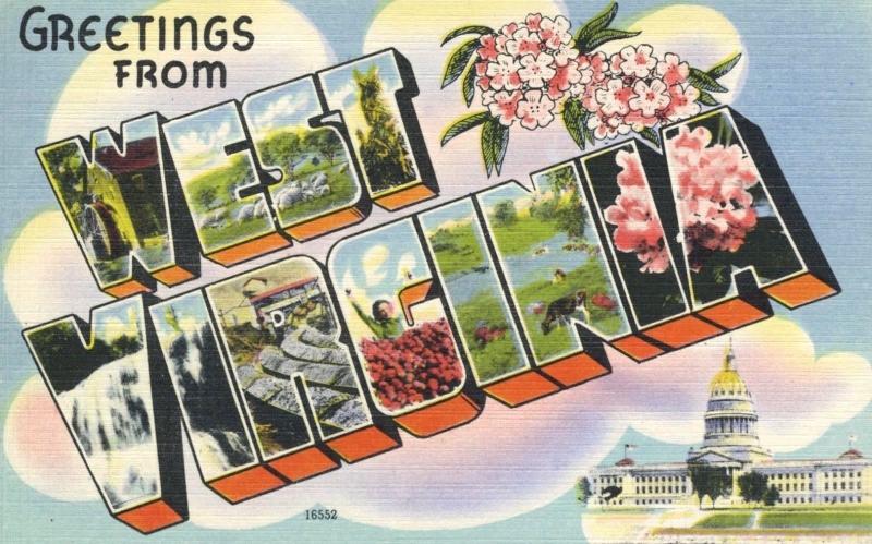 Greetings from West Virginia WV WVA Large Letter Vintage Linen Postcard