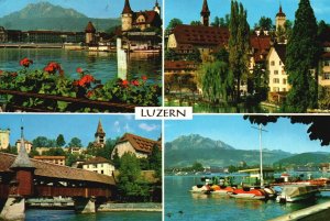 Vintage Postcard 1969 Multi Views of Famous Places Luzern Lucerne Switzerland