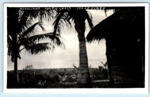 RPPC ISLE of PINES, Cuba ~ South Coast MOONLIGHT VIEW Palms ca 1920s Postcard