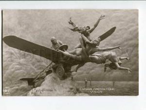 257014 Nude WITCH on PLANE by MASTROIANNI vintage #197 PC