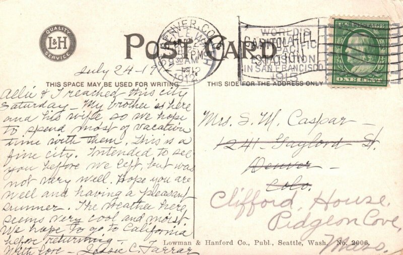 Vintage Postcard 1915 Public Library Seattle WA Washington