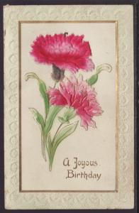 A Joyous Birthday,Carnations,Embossed Postcard