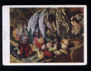 209937 RUSSIA KOROVIN fish and fruit wine old postcard