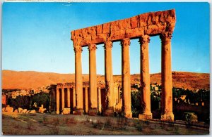 VINTAGE POSTCARD ROMAN RUINS AT THE TEMPLE OF JUPITER AT BAALBEK LEBANON 1954