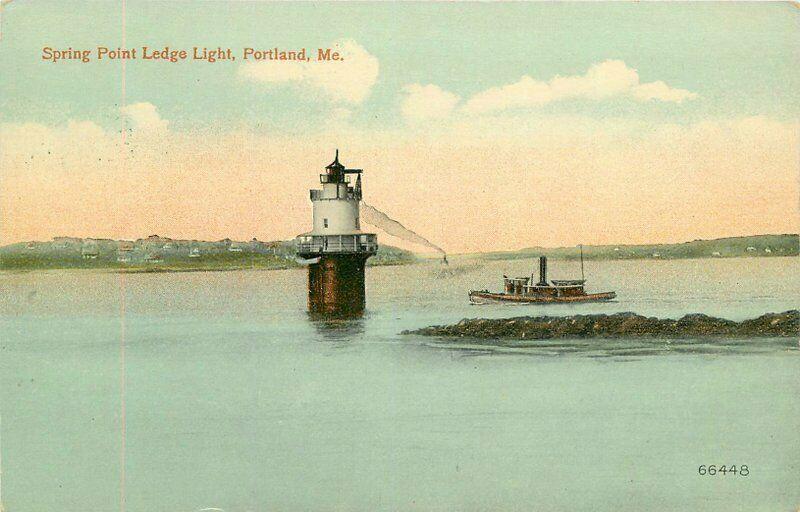 Portland Maine Spring Point Ledge Light Postcard Valentine Souvenir 4417