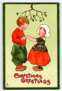 Christmas Postcard Boy Girl Dutch Children Ivy M. James Series 522 Tuck 1912