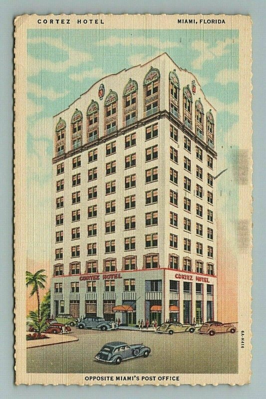 1946 Cortez Hotel Cars Miami Florida FL Postcard 