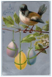 1906 Easter Bird Hanging Eggs Flowers Embossed Posted Antique Postcard