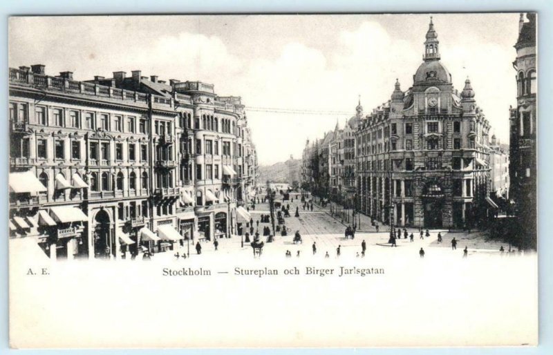 2 Postcards STOCKHOLM, SWEDEN Street Scene Stureplan BIRGER JARLSGATAN & Slottet