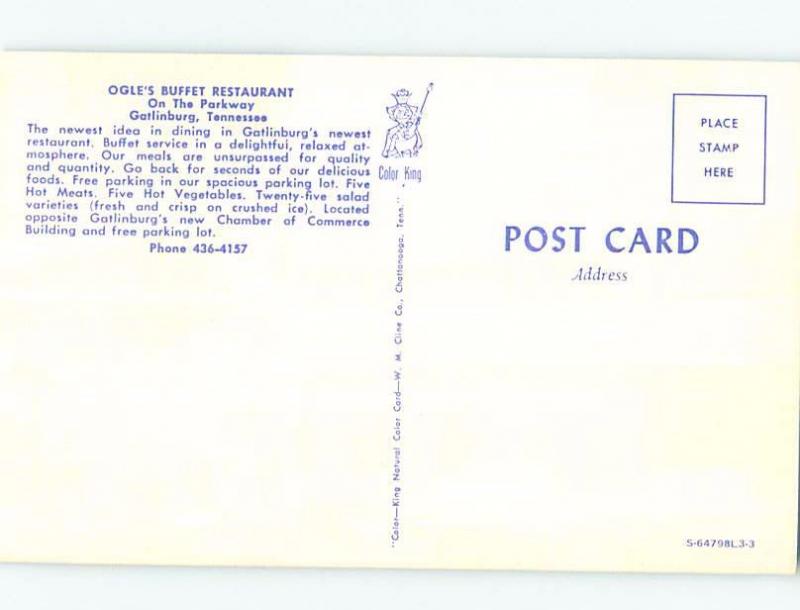 Unused Pre-1980 RESTAURANT SCENE Gatlinburg Tennessee TN B8633
