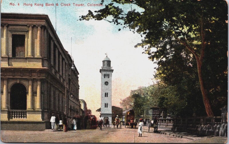 Ceylon Hong Kong Bank & Clock Tower Colombo Sri Lanka Vintage Postcard C094