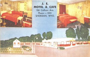 Sheridan Wyoming 1950s Postcard J.E. Motel & Cafe Multiview Room