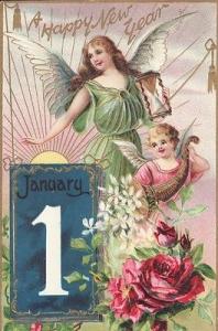 New Year -- ANGEL & CHERUB, January 1 large letter, 1908 ...