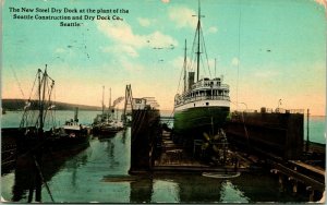 Vtg Postcard Rare 1910s New Steel Dry Dock at Seattle Construciton dry dock Co