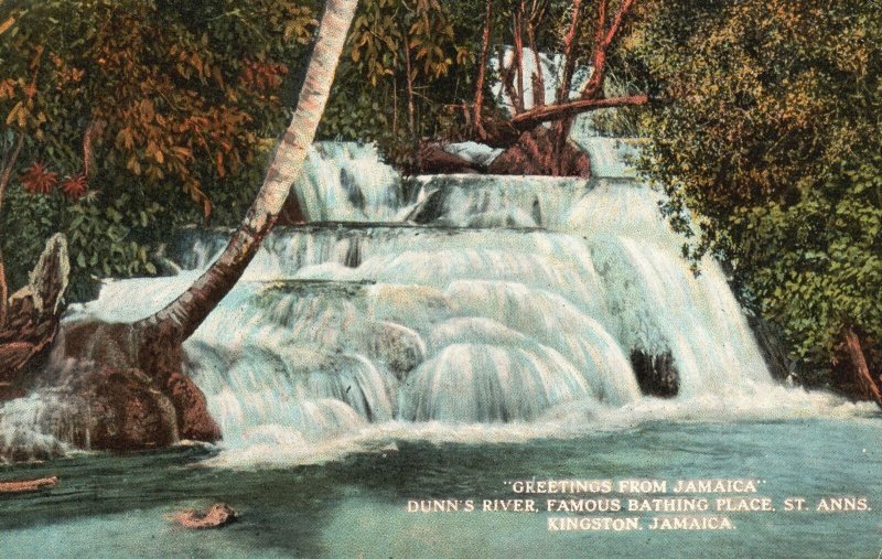 Vintage Postcard Greetings From Jamaica Dunn's River Bathing Kingston Jamaica