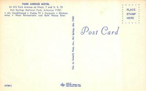 AR, Arkansas  PARK AVENUE MOTEL Hot Springs National Park ROADSIDE   Postcard