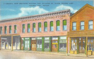 VIRGINIA CITY, NV Roos Bros Building Totem Trading Post Vintage Postcard c1940s